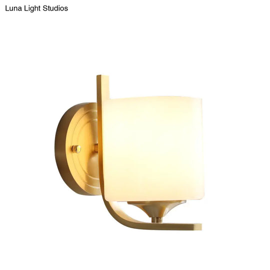 Modern Brass Wall Sconce Light With Drum Shade For Bedroom