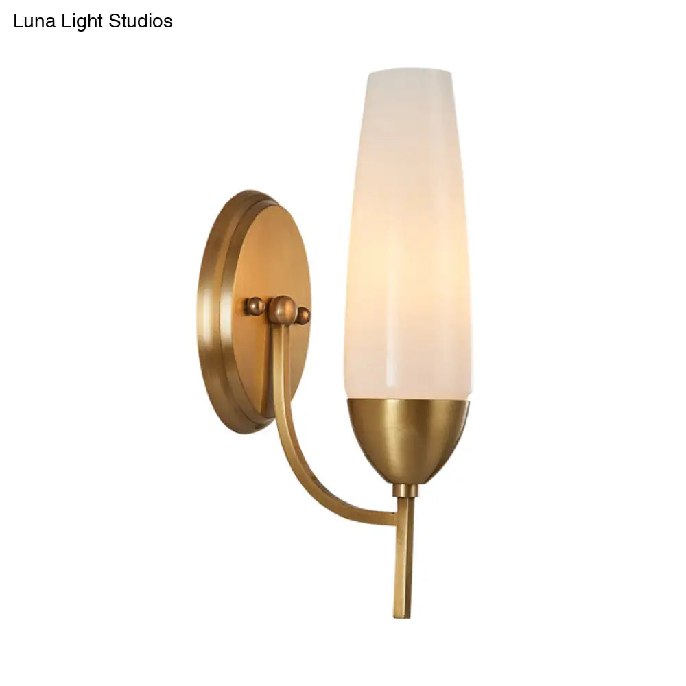 Modern Brass Wall Sconce Light With Milky Glass Shade