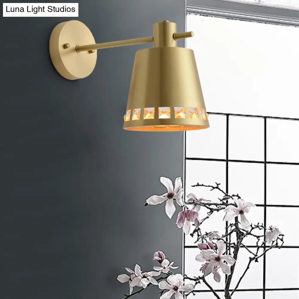 Modern Brass Wall Sconce With Barrel Shade 1 Bulb Bathroom Lamp