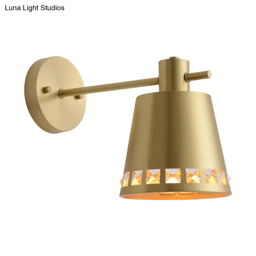 Modern Brass Wall Sconce With Barrel Shade 1 Bulb Bathroom Lamp