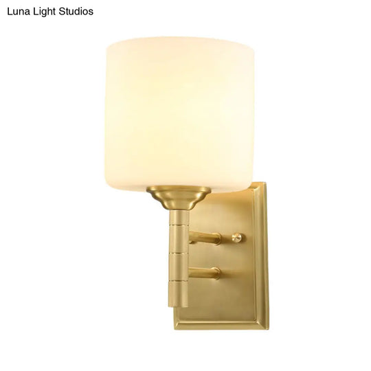 Modern Brass Wall Sconce With Cream Glass Drum Shade - Perfect Lighting For Living Room