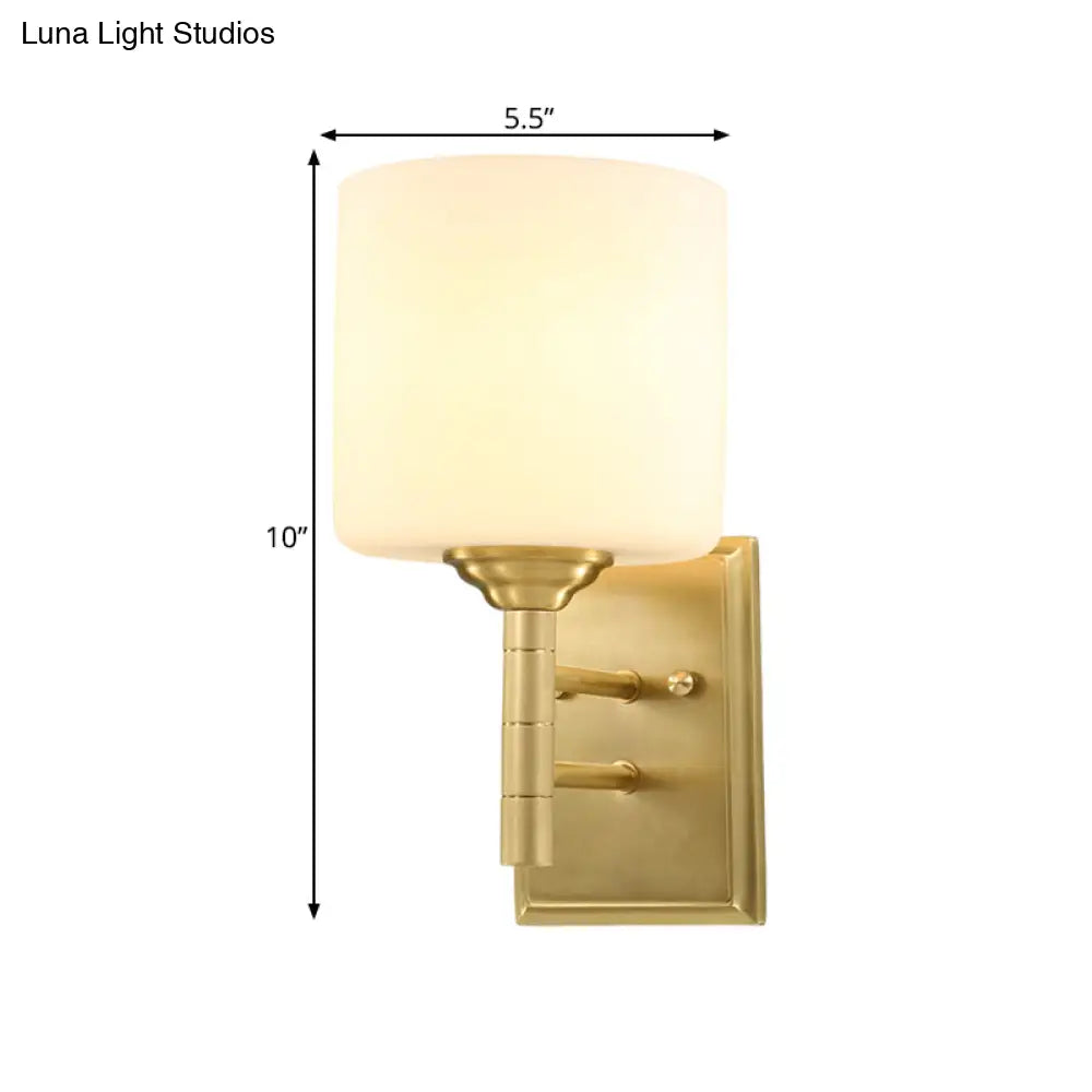 Modern Brass Wall Sconce With Cream Glass Drum Shade - Perfect Lighting For Living Room