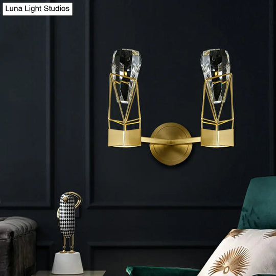 Modern Brass Wall Sconce With Crystal Rock Deco Metal Light Fixture