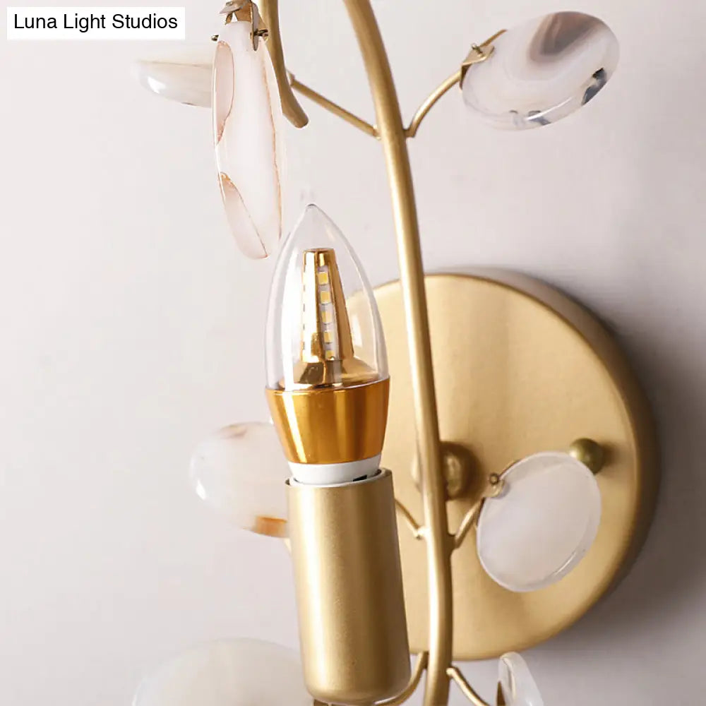 Modern Brass Wall Sconce With Curved Arm | Bare Bulb Light Fixture