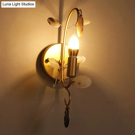 Modern Brass Wall Sconce With Curved Arm | Bare Bulb Light Fixture