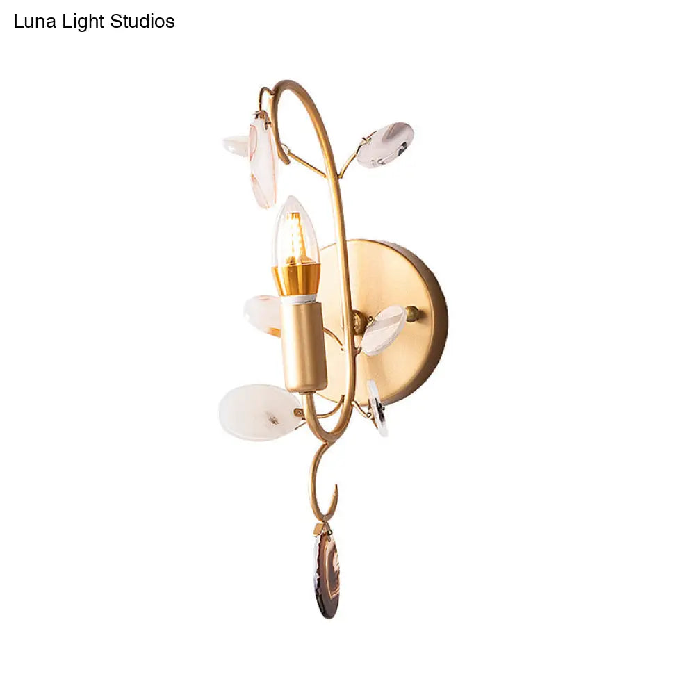 Modern Brass Wall Sconce With Curved Arm | Bare Bulb Light Fixture