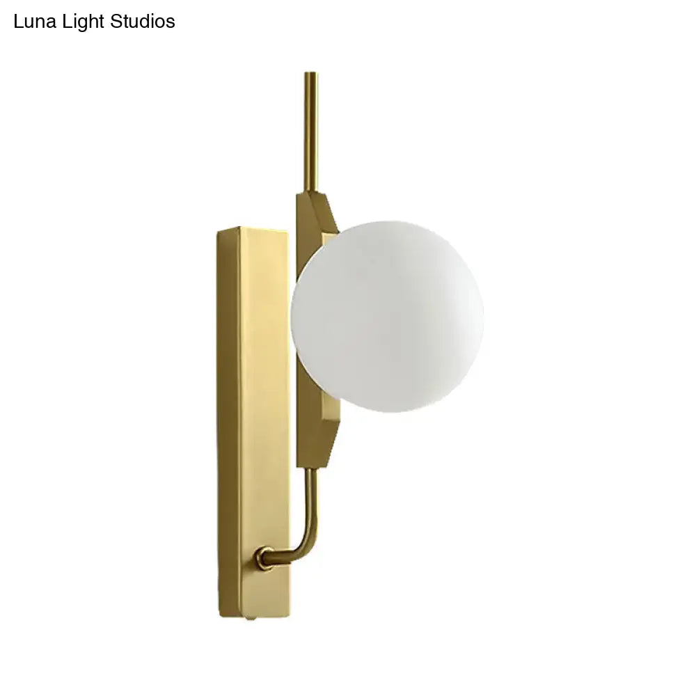 Modern Brass Wall Sconce With Sphere Glass Shade - Led Bedroom Lighting In Smoky/White/Amber