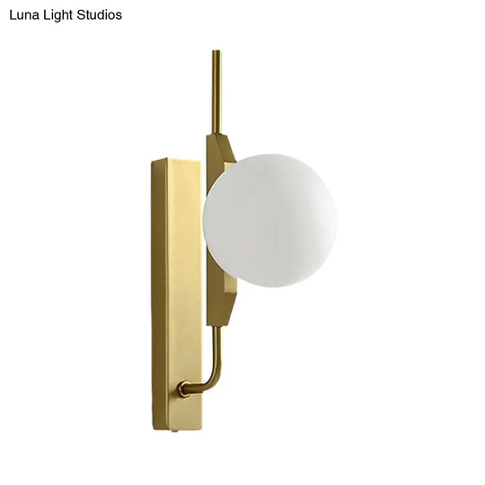 Modern Brass Wall Sconce With Sphere Glass Shade - Led Bedroom Lighting In Smoky/White/Amber