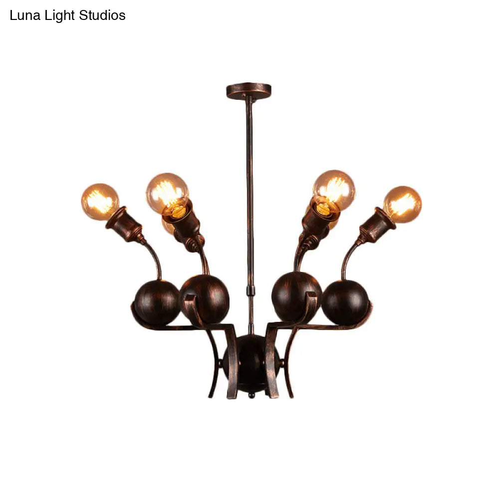 Bronze Loft Style Chandelier With 6-Head Hanging Light - Metal Ball Accent