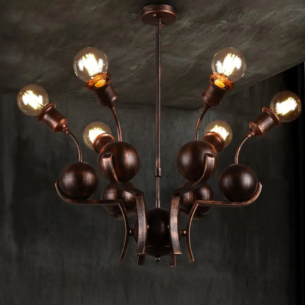 Modern Bronze Loft Style Chandelier With 6 Metal Ball Hanging Lights