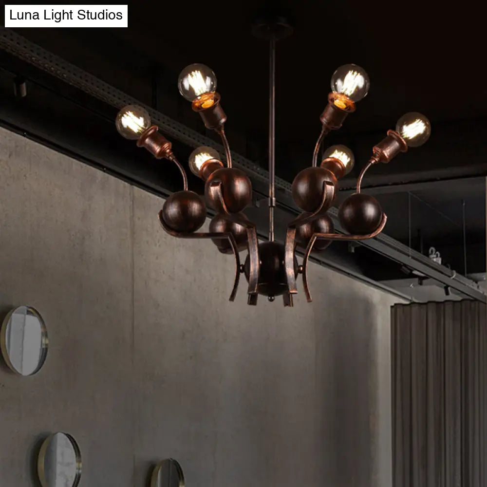 Modern Bronze Loft Style Chandelier With 6 Metal Ball Hanging Lights