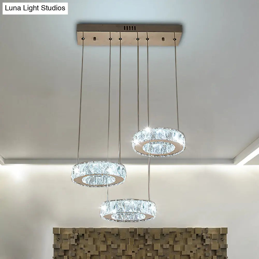 Bronze Ring Crystal Pendant Ceiling Light With Led - Multi-Bulb Dining Room Lamp 3 / Clear