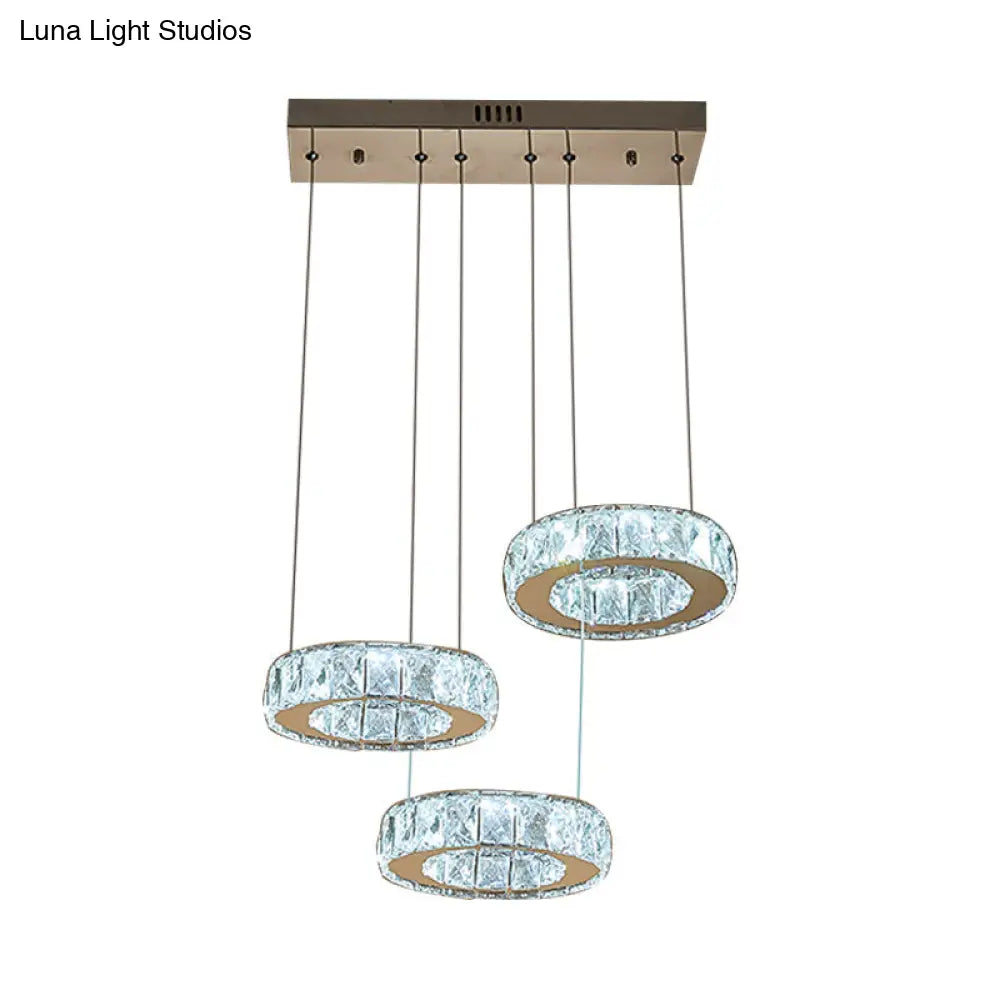 Modern Bronze Ring Crystal Pendant Light With Led Bulbs - Dining Room Ceiling Lamp