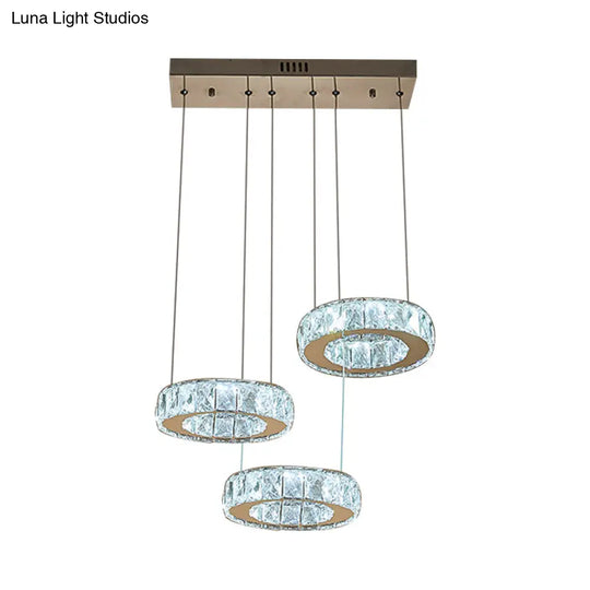 Modern Bronze Ring Crystal Pendant Light With Led Bulbs - Dining Room Ceiling Lamp