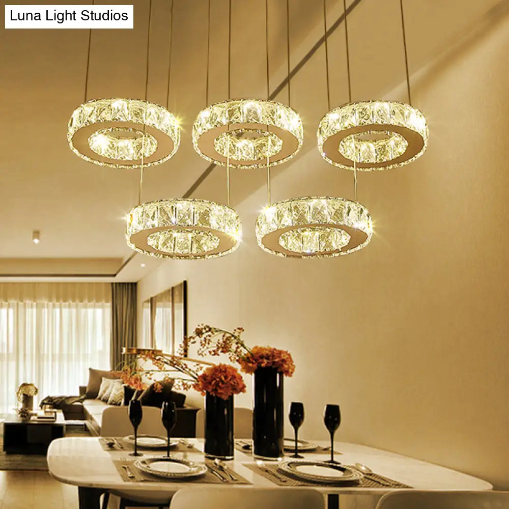 Modern Bronze Ring Crystal Pendant Light With Led Bulbs - Dining Room Ceiling Lamp