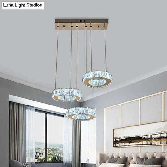 Modern Bronze Ring Crystal Pendant Light With Led Bulbs - Dining Room Ceiling Lamp