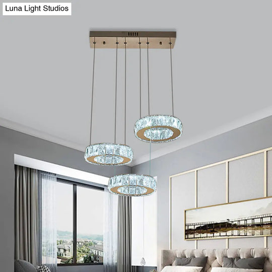 Bronze Ring Crystal Pendant Ceiling Light With Led - Multi-Bulb Dining Room Lamp