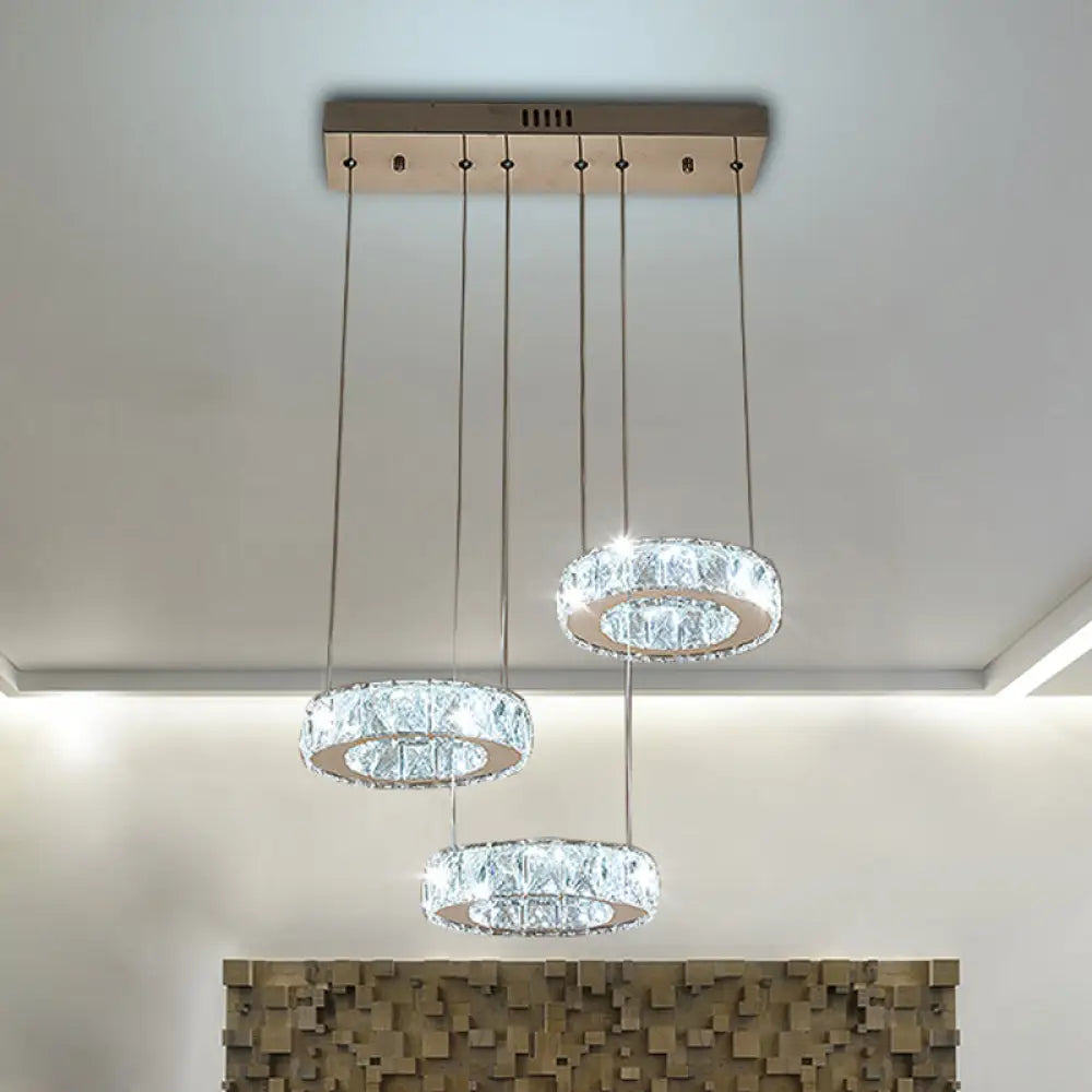 Modern Bronze Ring Crystal Pendant Light With Led Bulbs - Dining Room Ceiling Lamp 3 / Clear