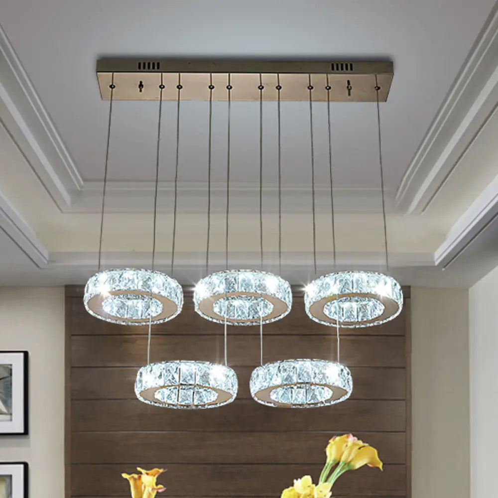 Modern Bronze Ring Crystal Pendant Light With Led Bulbs - Dining Room Ceiling Lamp 5 / Clear