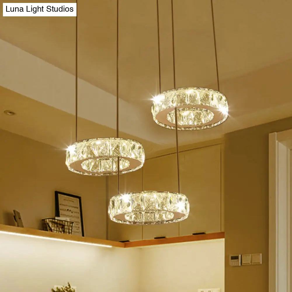 Modern Bronze Ring Crystal Pendant Light With Led Bulbs - Dining Room Ceiling Lamp