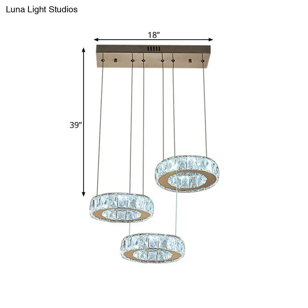 Bronze Ring Crystal Pendant Ceiling Light With Led - Multi-Bulb Dining Room Lamp