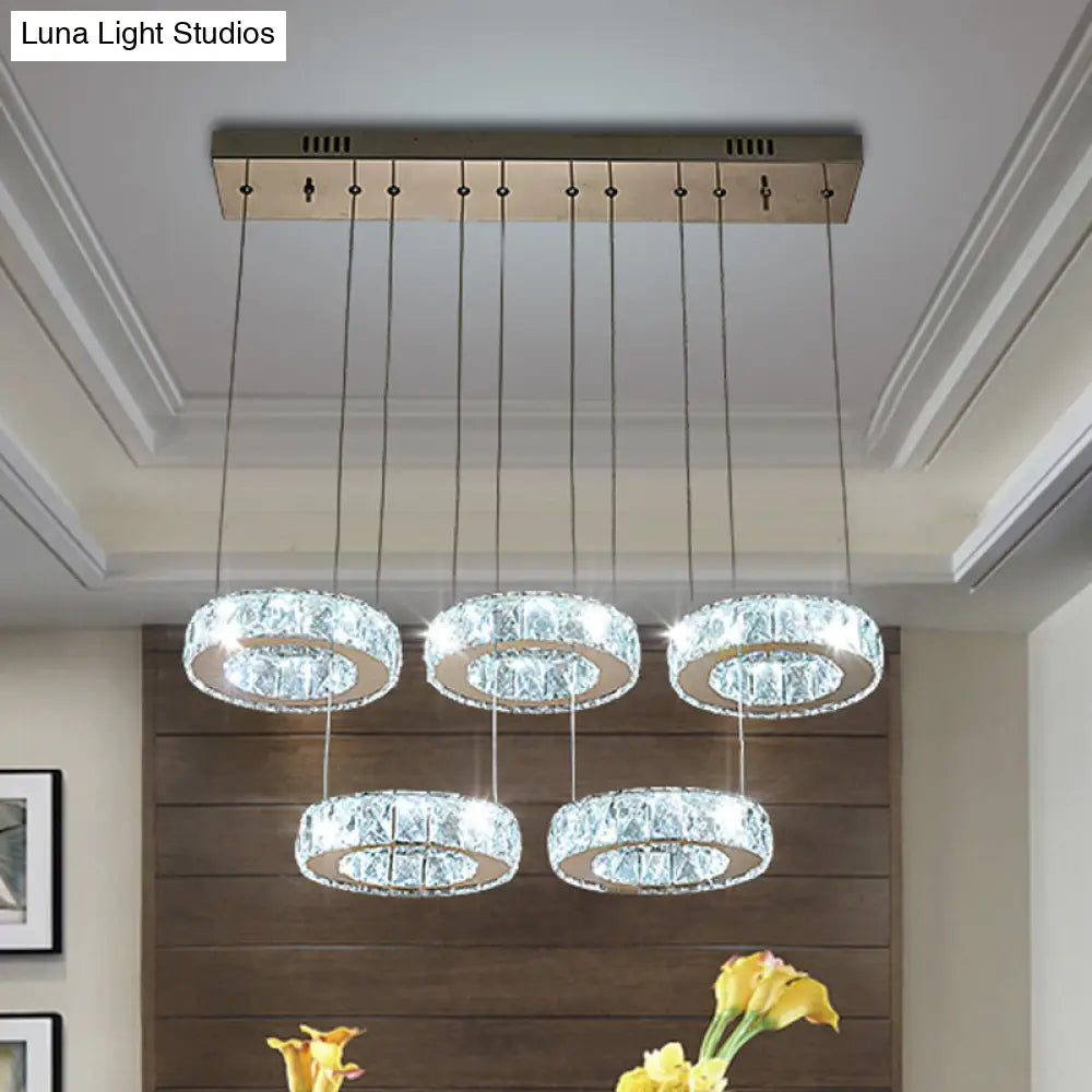 Bronze Ring Crystal Pendant Ceiling Light With Led - Multi-Bulb Dining Room Lamp 5 / Clear