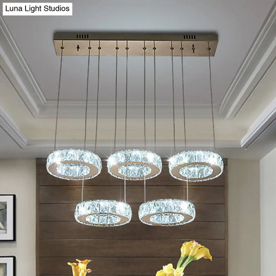 Bronze Ring Crystal Pendant Ceiling Light With Led - Multi-Bulb Dining Room Lamp 5 / Clear