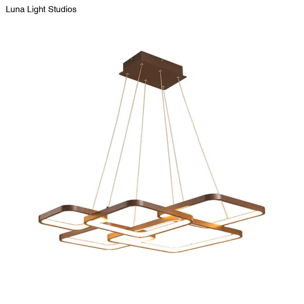 Sleek Brown 4/5 Tiered Led Chandelier With Acrylic Square Design In Warm/White Light