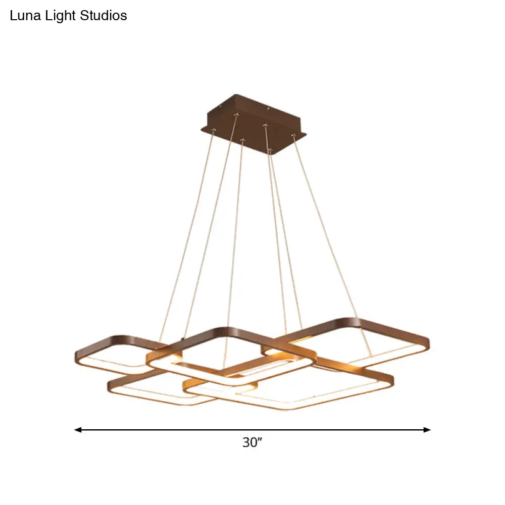 Sleek Brown 4/5 Tiered Led Chandelier With Acrylic Square Design In Warm/White Light