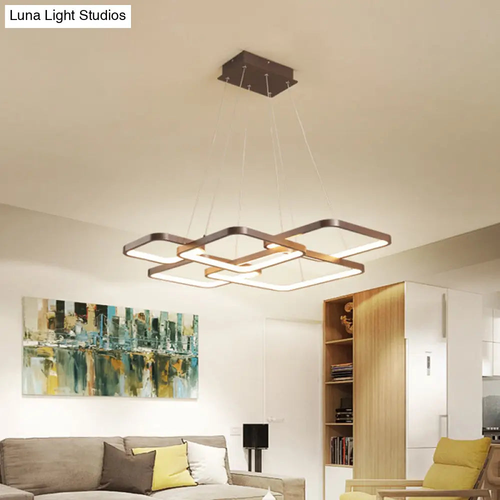 Modern Brown 4/5 Tiered Chandelier With Square Acrylic Led Pendant - Warm/White Lighting