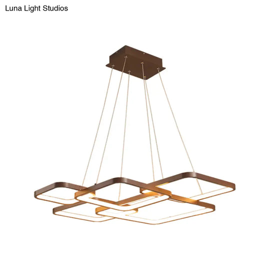 Modern Brown 4/5 Tiered Chandelier With Square Acrylic Led Pendant - Warm/White Lighting