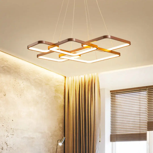 Modern Brown 4/5 Tiered Chandelier With Square Acrylic Led Pendant - Warm/White Lighting / 5 Tiers