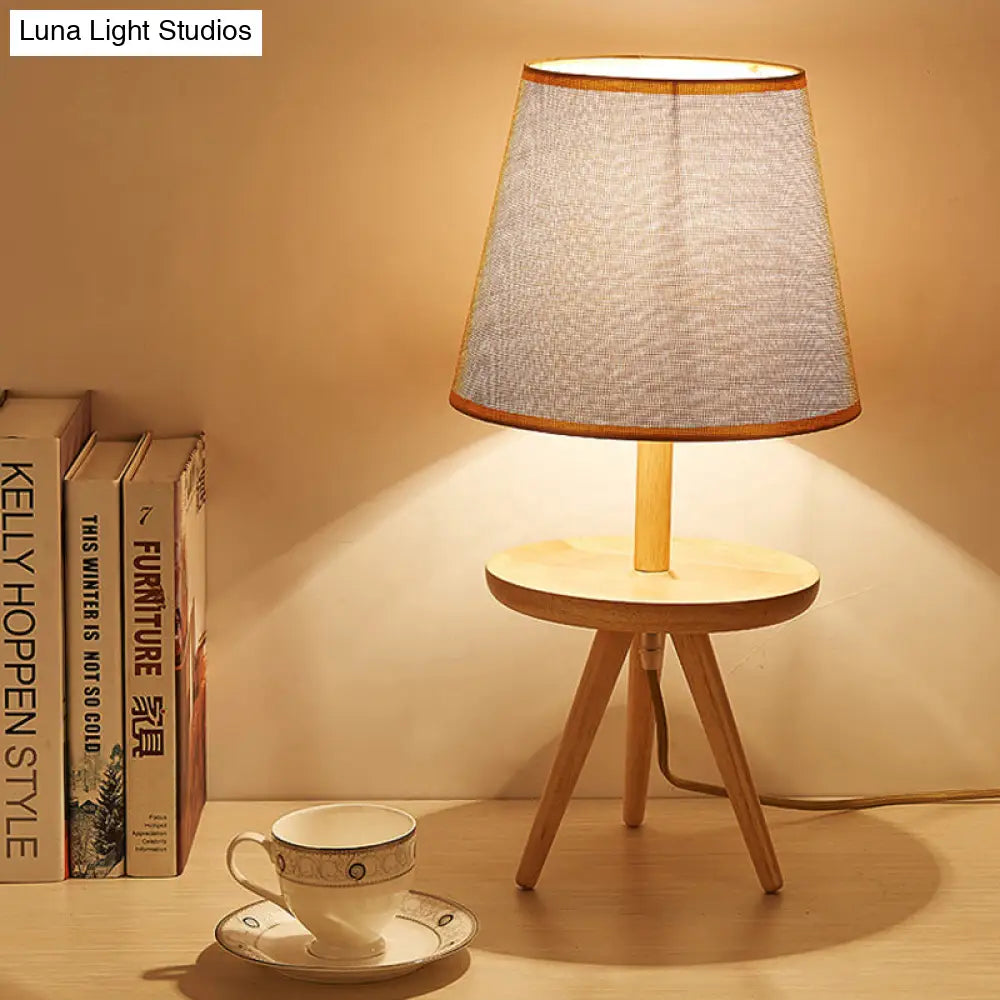 Modern Brown Desk Lamp With Flared Fabric Shade - Small Study Table Light