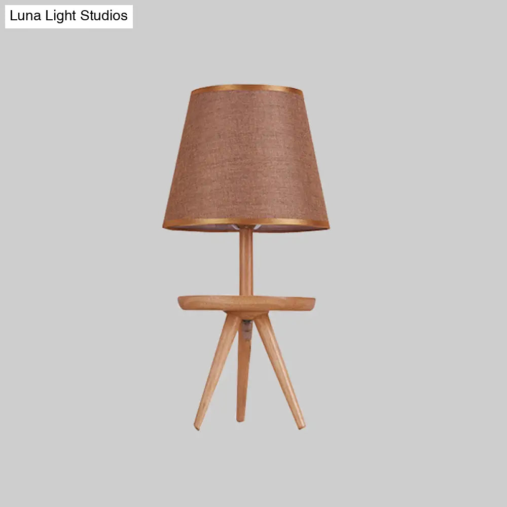 Modern Brown Desk Lamp With Flared Fabric Shade - Small Study Table Light