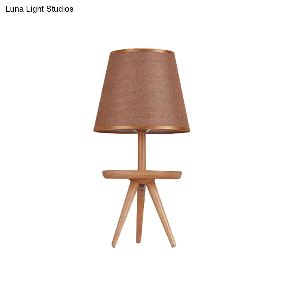 Modern Brown Desk Lamp With Flared Fabric Shade - Small Study Table Light