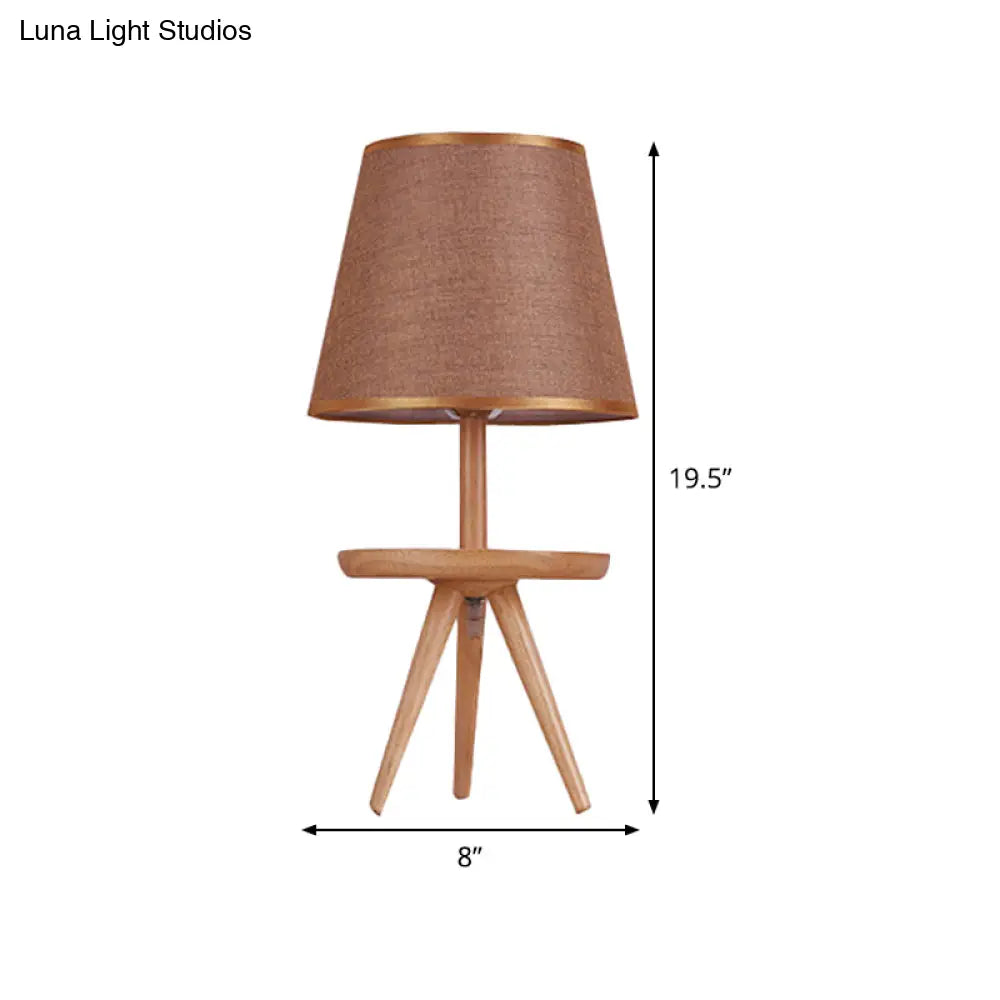 Modern Brown Desk Lamp With Flared Fabric Shade - Small Study Table Light