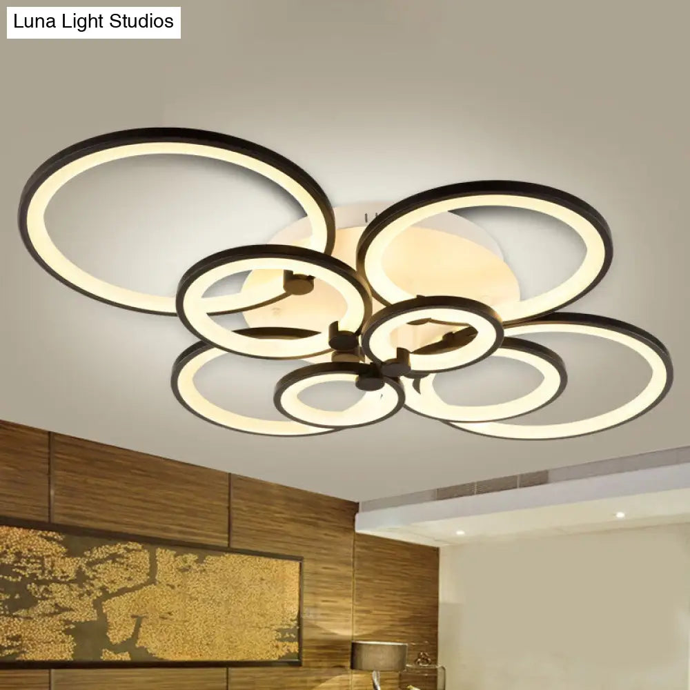 Modern Brown Flush Mount Acrylic Ceiling Light With Multi-Ring Design And 8/10 Lights For Living