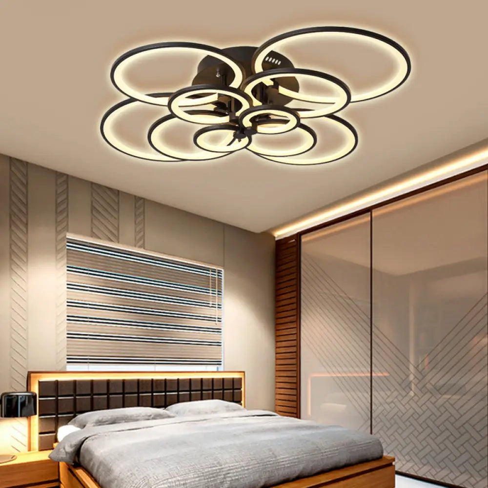 Modern Brown Flush Mount Acrylic Ceiling Light With Multi-Ring Design And 8/10 Lights For Living