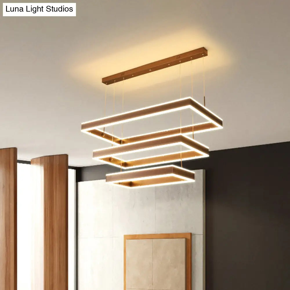 Modern Brown Led Chandelier: Aluminum 2/3-Tiered Pendant Light Warm/White Illumination