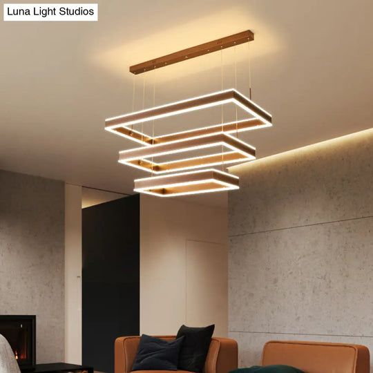 Modern Brown Led Chandelier: Aluminum 2/3-Tiered Pendant Light Warm/White Illumination