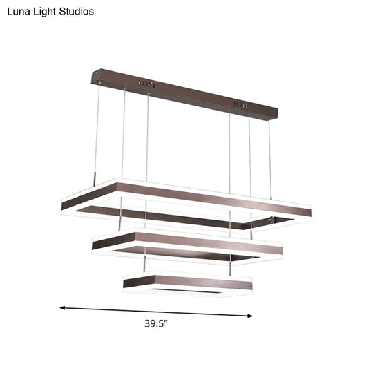 Modern Brown Led Chandelier: Aluminum 2/3-Tiered Pendant Light Warm/White Illumination