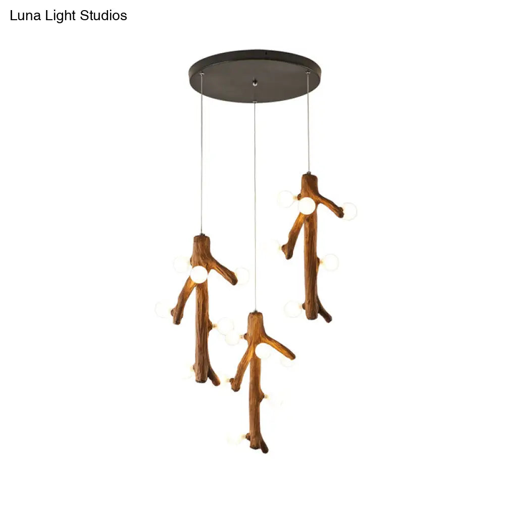 Modern Brown Resin Multi Ceiling Light With Exposed Bulb Design - 18 Heads Hanging Lighting