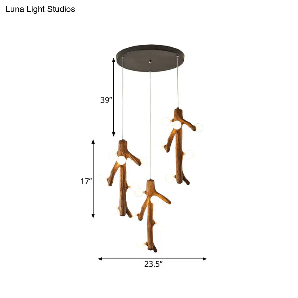 Modern Brown Resin Multi Ceiling Light With Exposed Bulb Design - 18 Heads Hanging Lighting