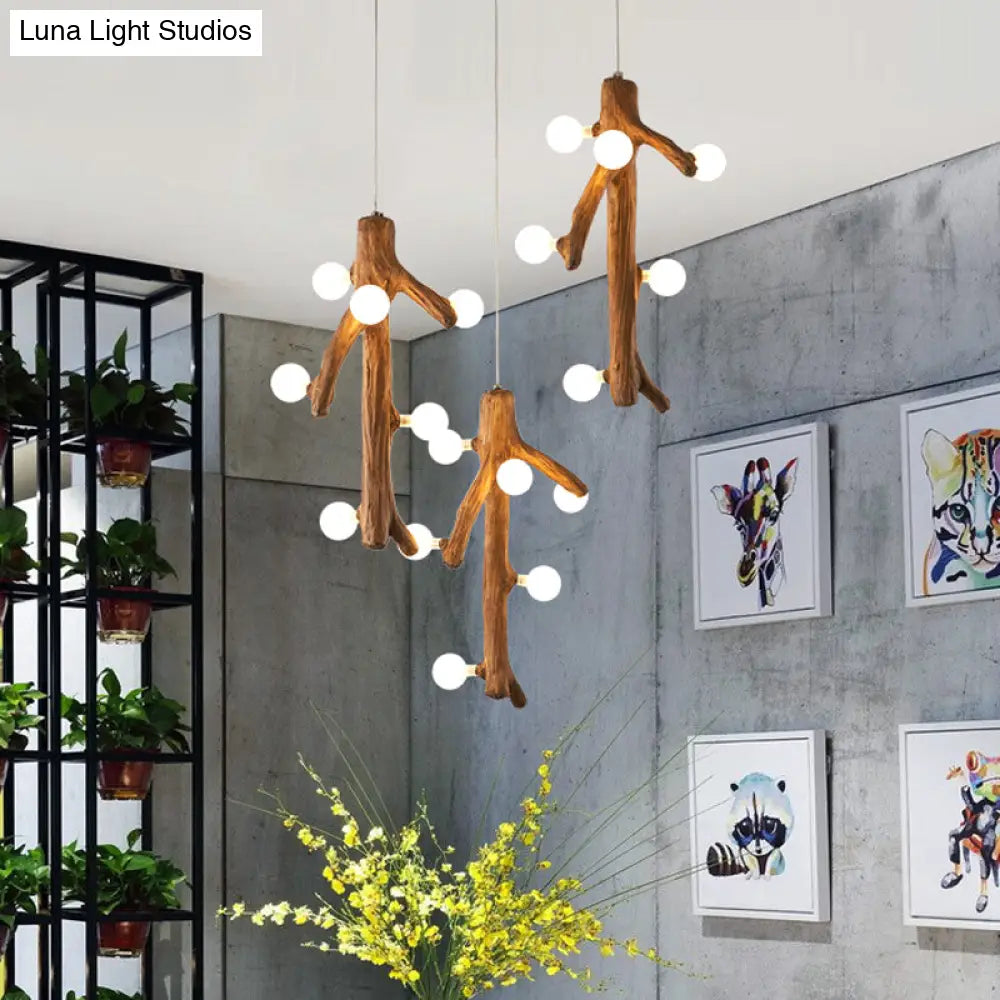 Modern Brown Resin Multi Ceiling Light With Exposed Bulb Design - 18 Heads Hanging Lighting