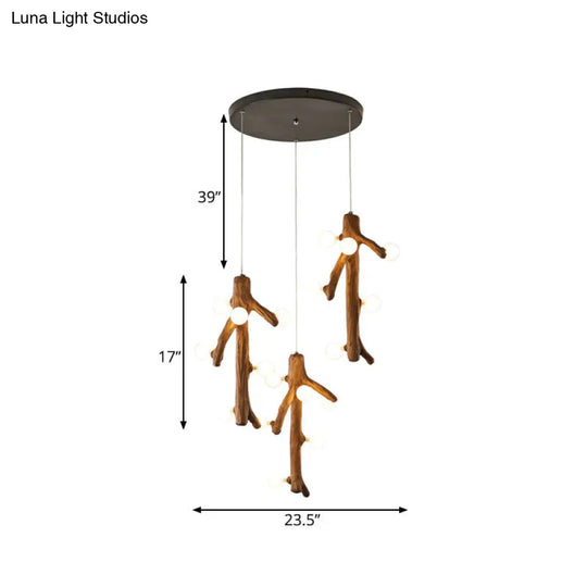 Modern Branch Resin Multi Ceiling Light - 18 Heads Hanging Lighting In Brown With Exposed Bulb