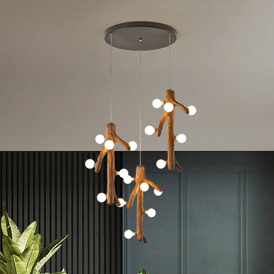 Modern Brown Resin Multi Ceiling Light With Exposed Bulb Design - 18 Heads Hanging Lighting