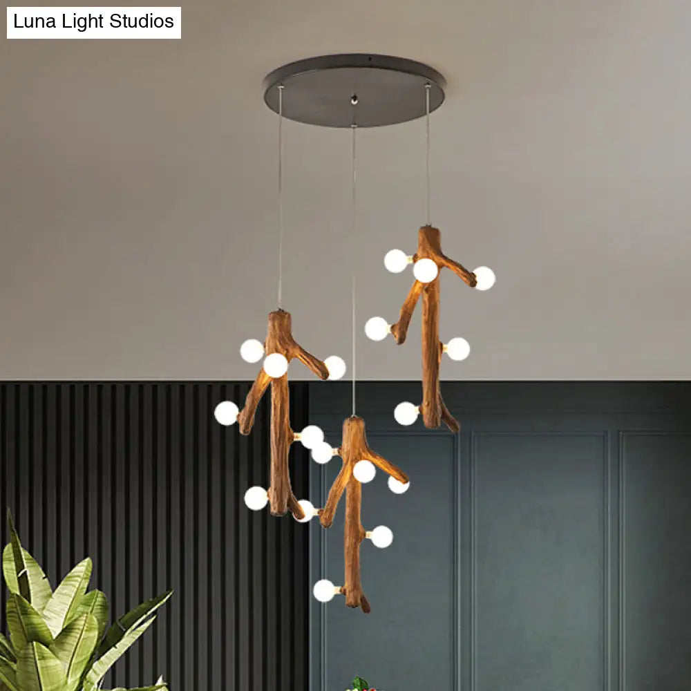 Modern Branch Resin Multi Ceiling Light - 18 Heads Hanging Lighting In Brown With Exposed Bulb