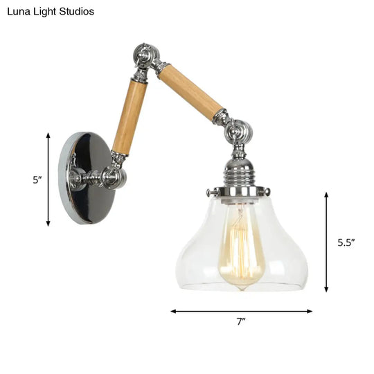 Modern Brown-Silver Reading Wall Lamp With Clear Glass Shade And Swing Arm