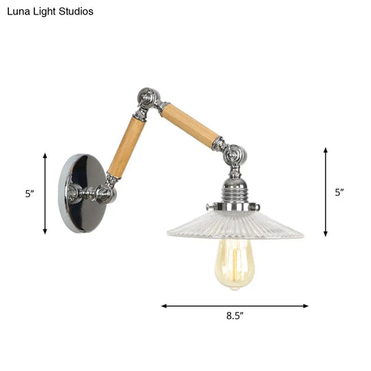 Modern Brown-Silver Reading Wall Lamp With Clear Glass Shade And Swing Arm