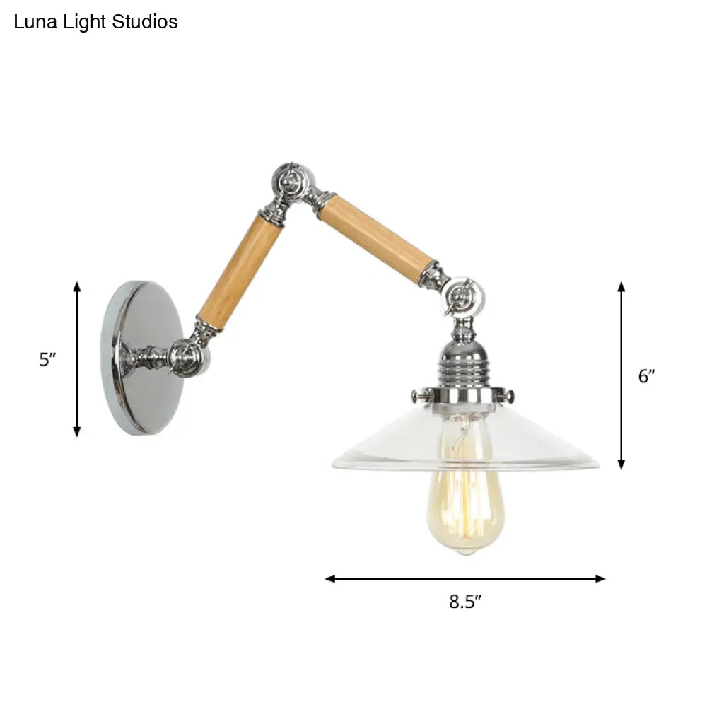 Modern Brown-Silver Reading Wall Lamp With Clear Glass Shade And Swing Arm